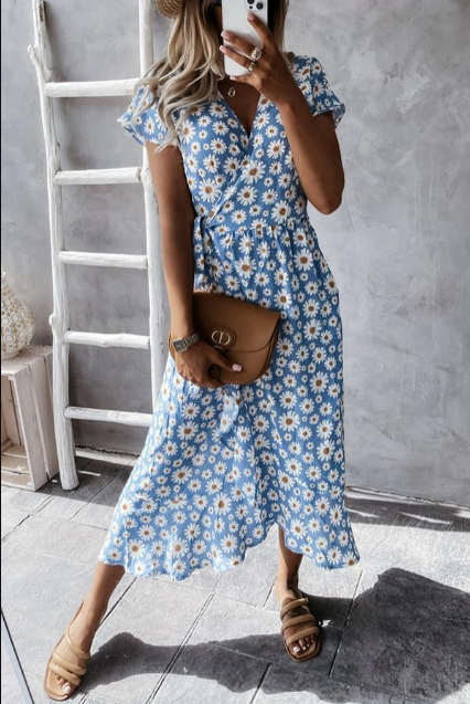 Floral Print Lightweight Flowy Midi Dress