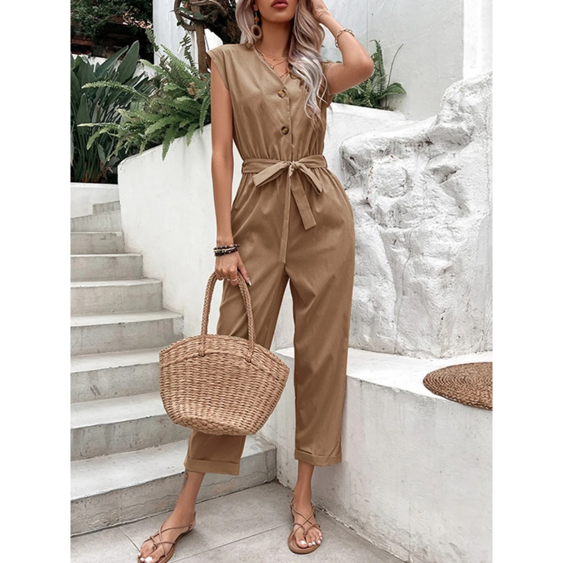 Hanna - Belted Jumpsuit with V-neck