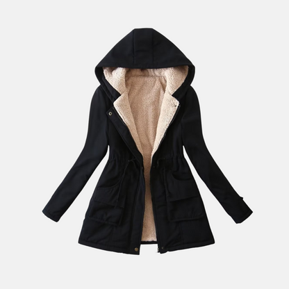 Women’s Parka Jacket – Loose Fit – Plush Lined – Hooded – Drawstring Waist – Mid-Thigh