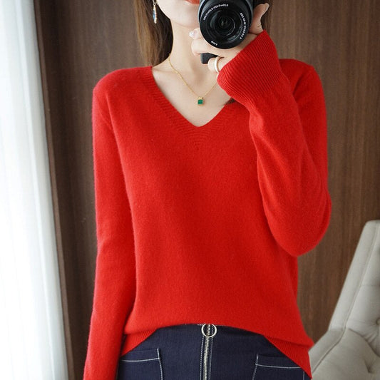 Knitted V-Neck Bottoming Sweater