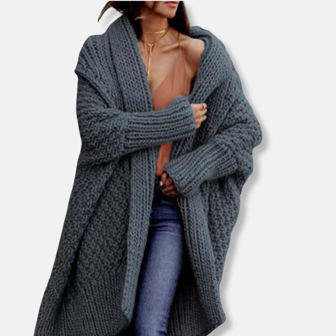 Sienna Wool Oversized Cardigan | Shawl Collar Mid-Thigh Cardigan