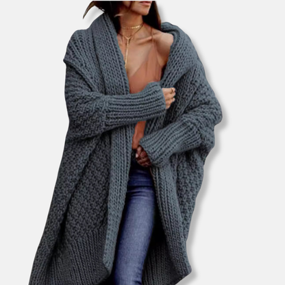 Sienna Wool Oversized Cardigan | Shawl Collar Mid-Thigh Cardigan