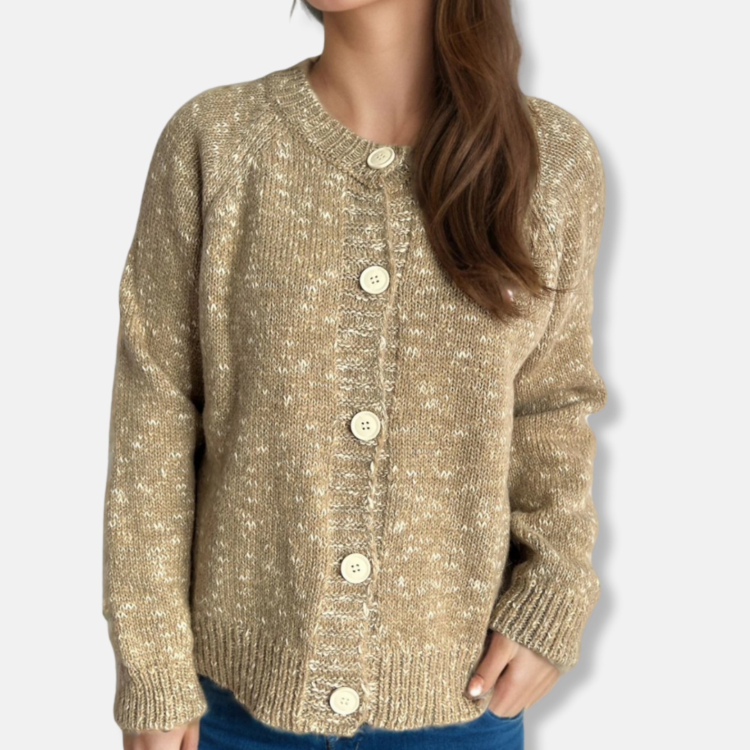 Women’s Cardigan - Knit - Relaxed Fit - Crew Neck - Long Raglan Sleeves
