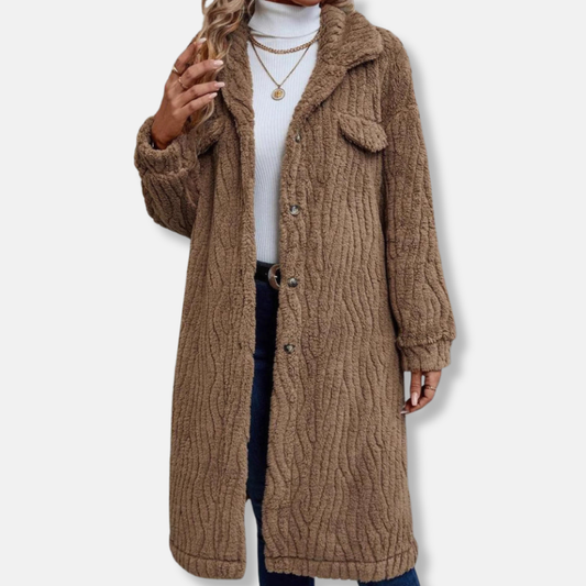 Amelia Fleece Oversized Coat | Collared Button Front Coat