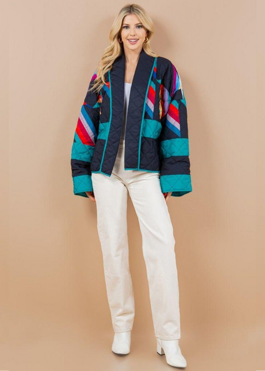 Geometric Pattern Loose Fit Quilted Jacket