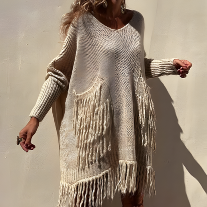 Women's bohemian fringed sweater with tassel detail