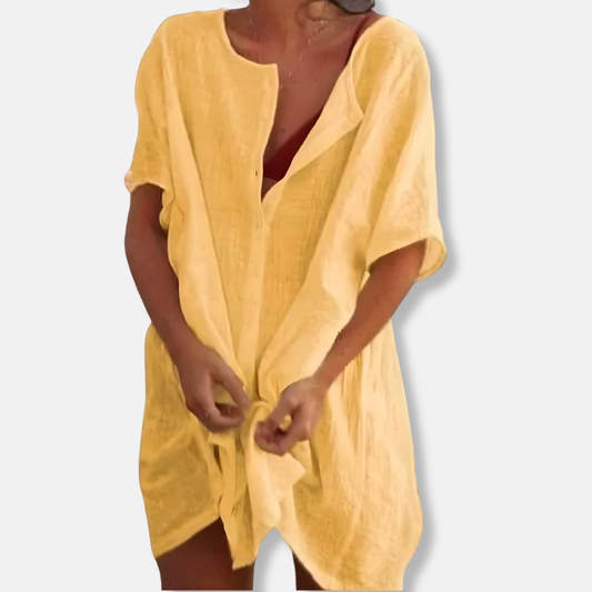 Button Down Short Sleeve Tunic Dress