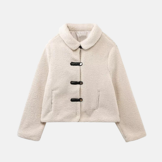 Cropped Fleece Toggle Patch Pocket Jacket
