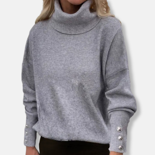 Olivia Oversized Turtleneck Sweater | Ribbed Button Cuff Sweater