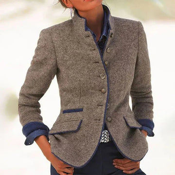 Elegant women's solid outerwear with long sleeve slim fit blazer