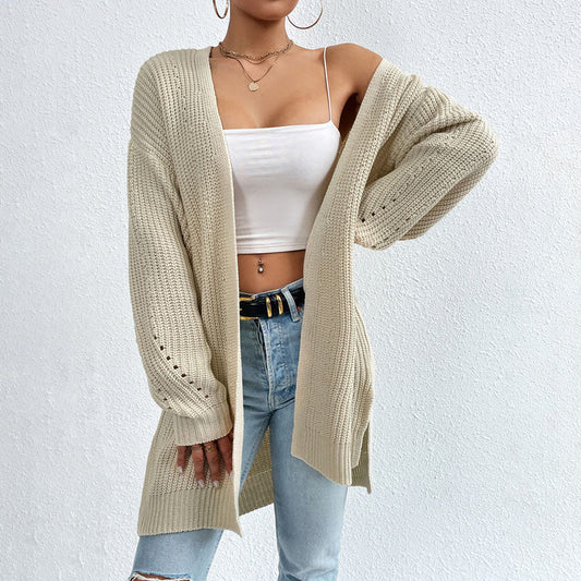 Relaxed Fit Open-Front Knit Cardigan