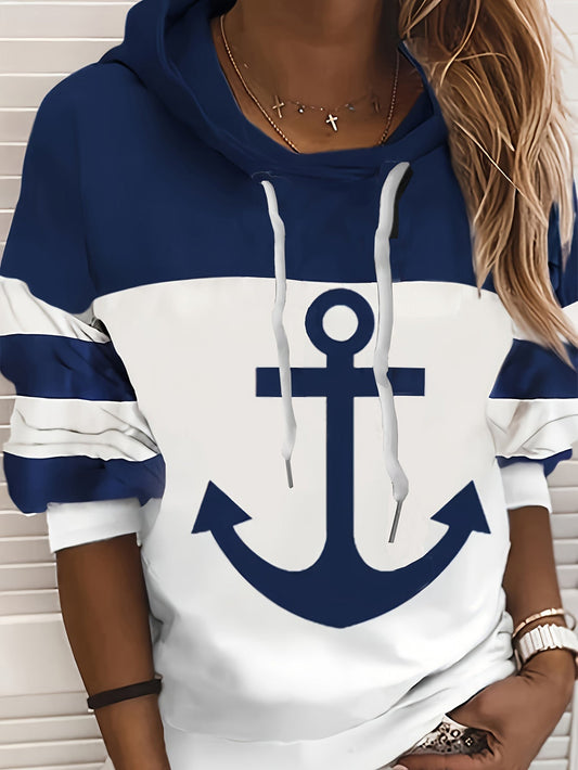 Cotton Feel Relaxed Fit Anchor Print Hoodie 