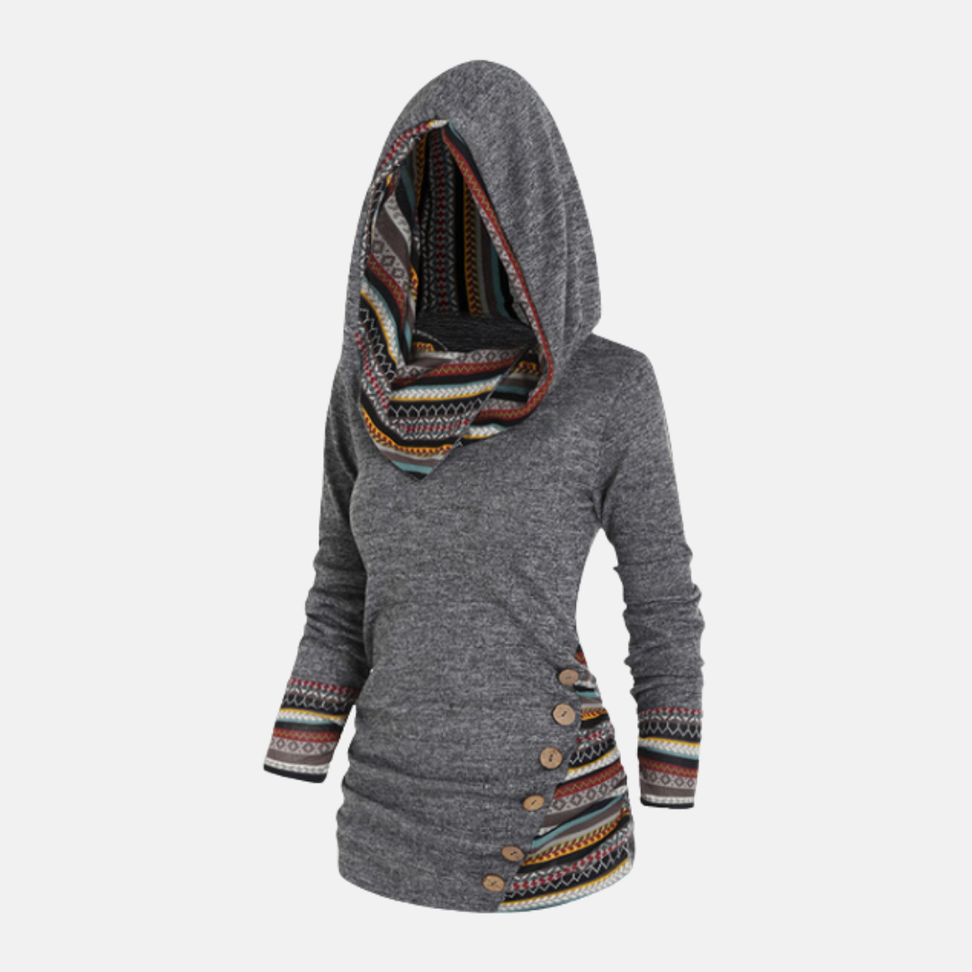 Knit Tribal Pattern Fitted Hooded Top