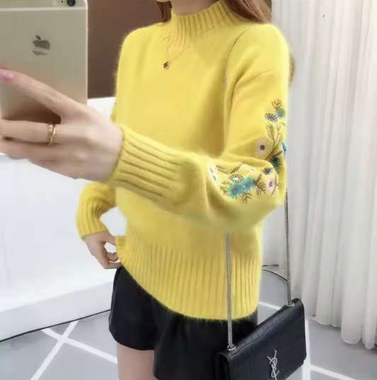 Floral Embroidered Knitted Sweater