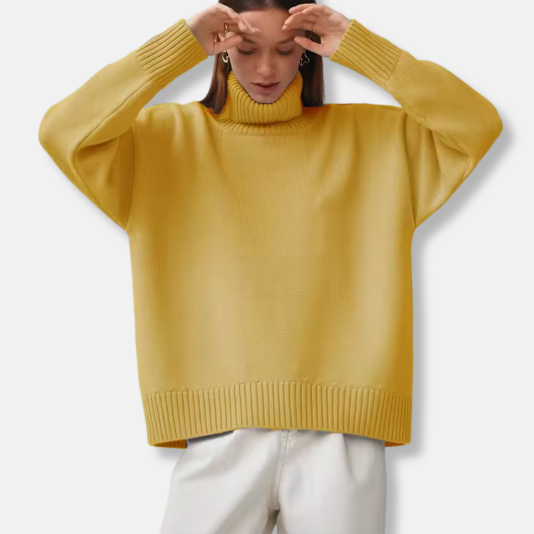 Ribbed Knit Oversized Fit Turtleneck Sweater 