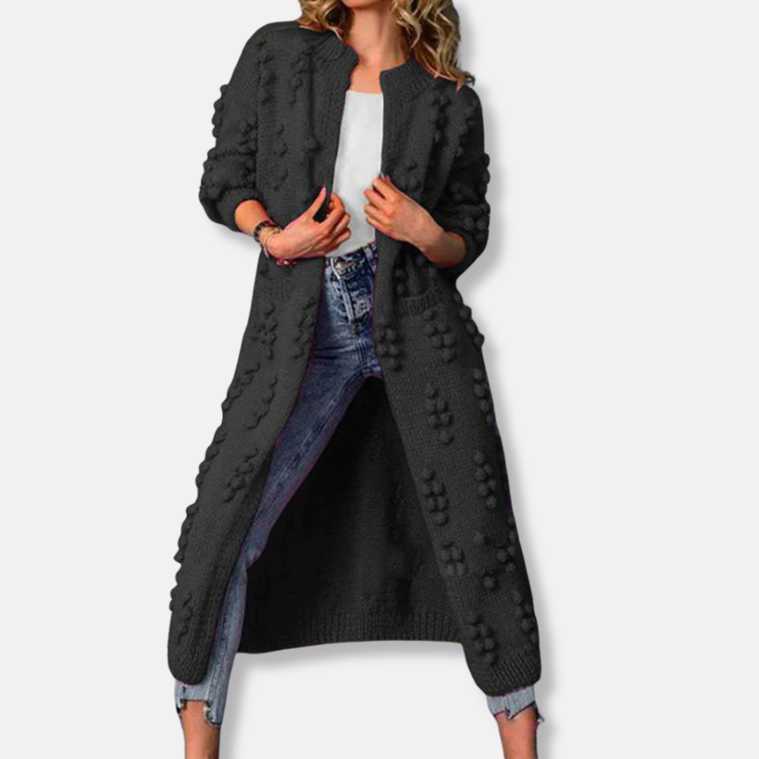 Francesca Wool Long Cardigan | Ribbed Open Front Cardigan