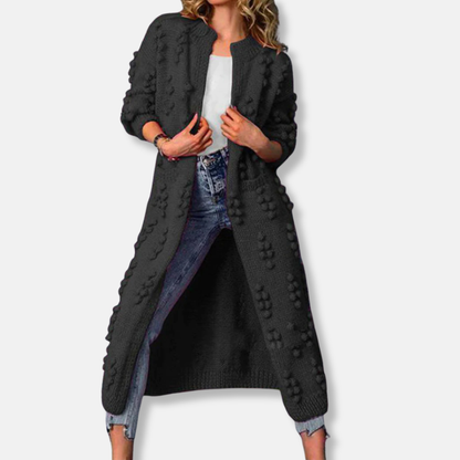 Francesca Wool Long Cardigan | Ribbed Open Front Cardigan