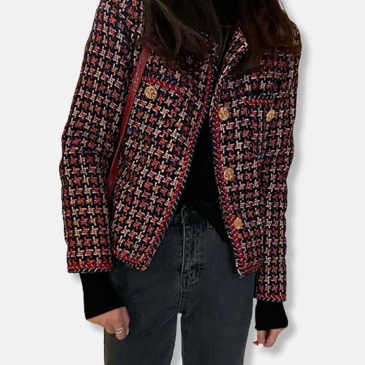 Amelia Regular Fit Tweed Jacket | Button Embellishment Patch Pockets Tweed Jacket