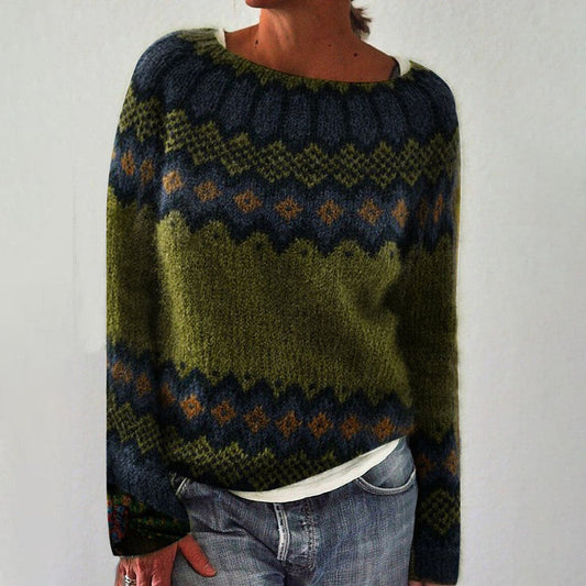 Striped Long Sleeve Green Sweater