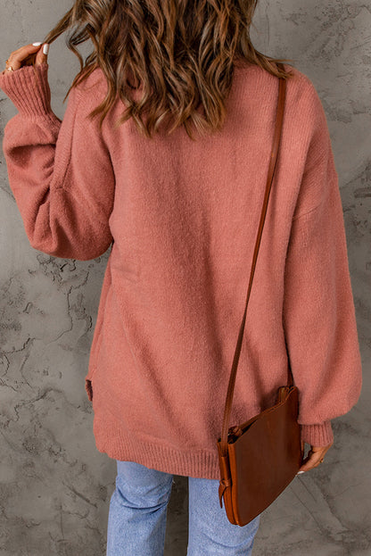 Valkerie - top sweater ribbed trim lantern sleeve pocketed