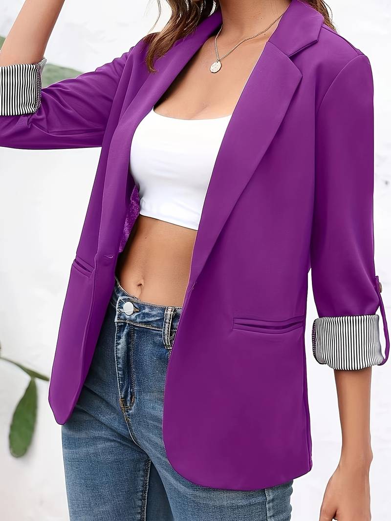 Women's casual open front blazer with lapel collar