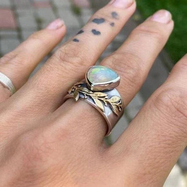 Leaf geometric opal ring