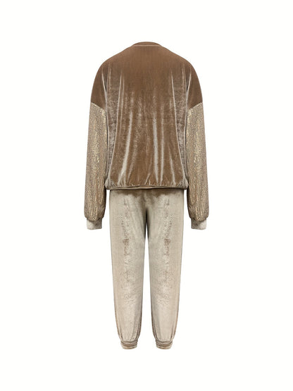Women's brown velvet heart top and cropped pants set