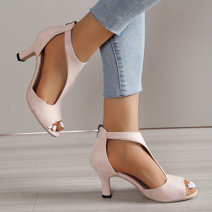 Women’s High Heel Sandals - Open Toe - Cut-Out Design - Back Zipper Closure