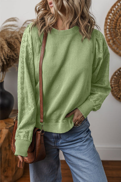 Lara - eyelet round neck long sleeve sweatshirt