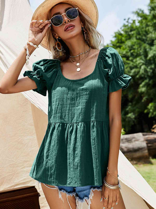 Flounce Sleeve Scoop Neck Blouse Top