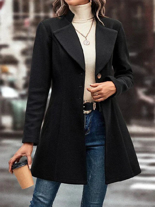 Button Closure Black Winter Coat