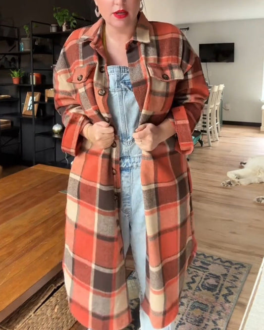 Soft Plaid Orange Shirt Jacket