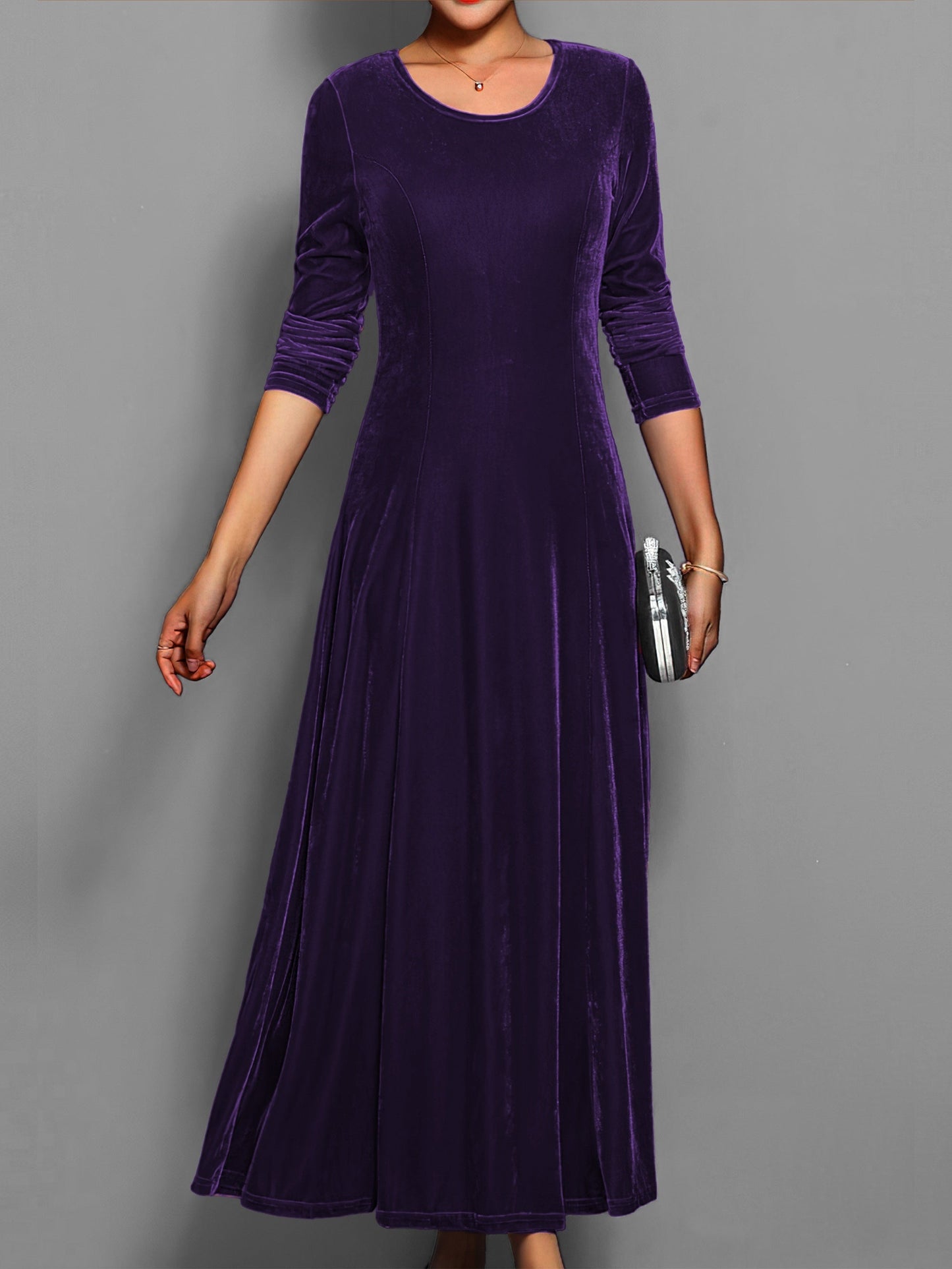 Round neck long sleeve maxi dress for women