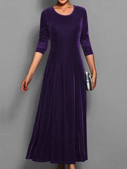 Round neck long sleeve maxi dress for women