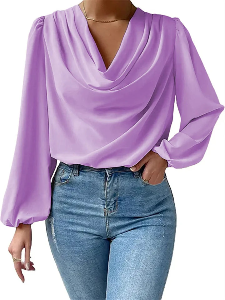 Charlotte - pleated draped v-neck long-sleeve blouse