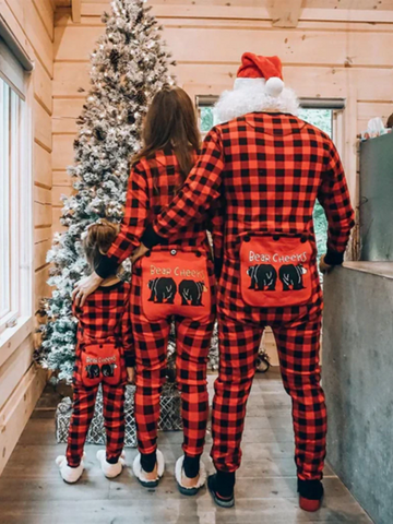 Bear plaid family Christmas onesies set