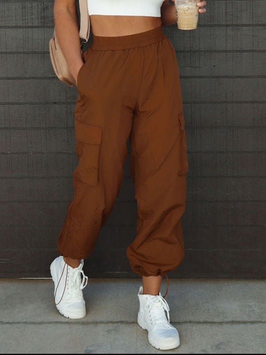 High Waist Drawstring Pocket Pants