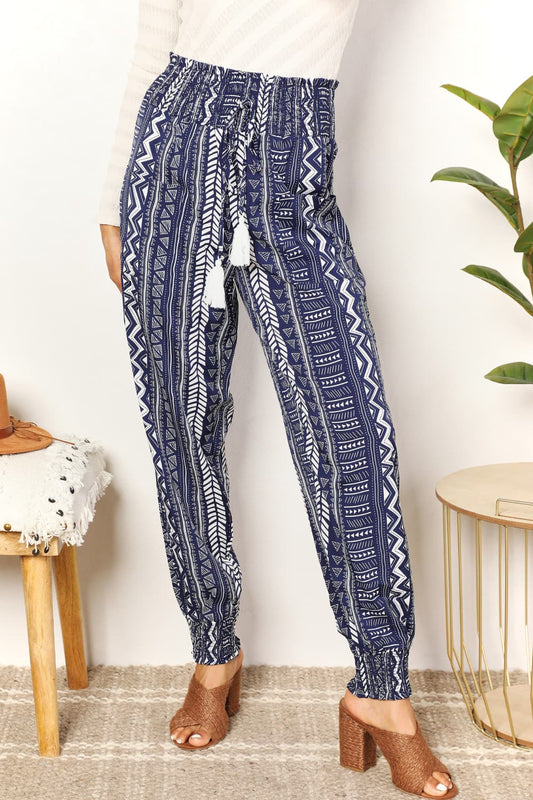 Geometric Print High-Rise Tassel Pants