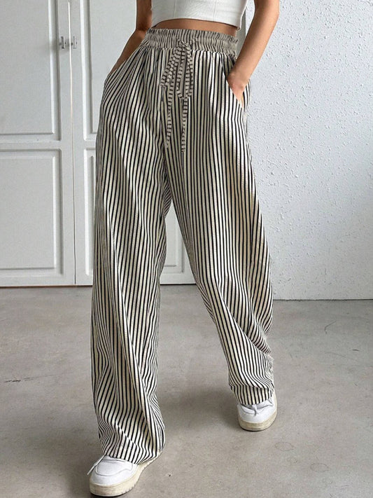 Striped High-Waisted Wide-Leg Pants