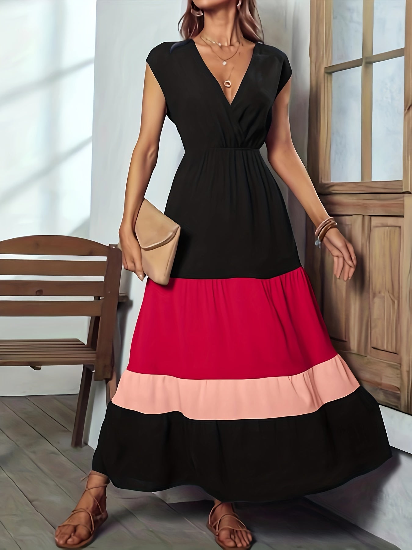 Elegant sleeveless maxi dress with pleated design for women