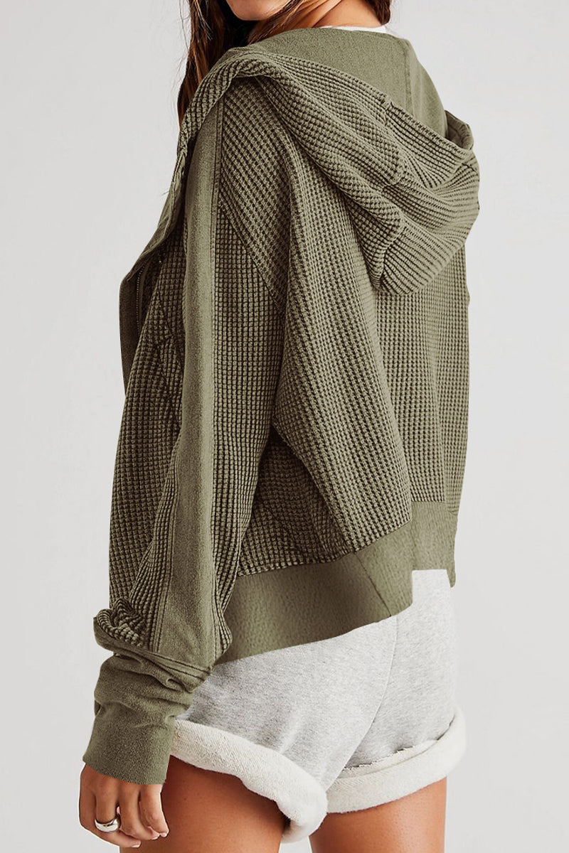 Waffle-Knit Hooded Jacket
