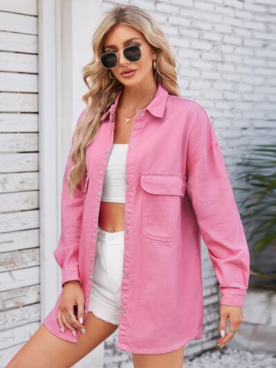Greta - pocketed snap down dropped shoulder denim shacket