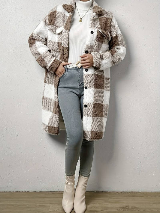 Checkered Button Teddy Jacket