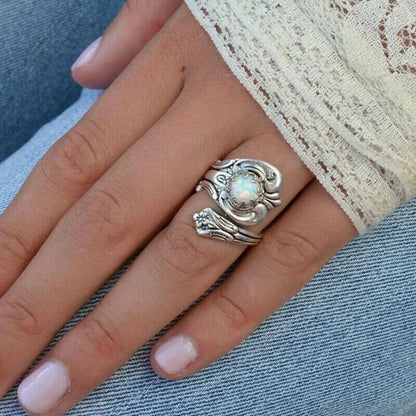 White opal spoon adjustable ring