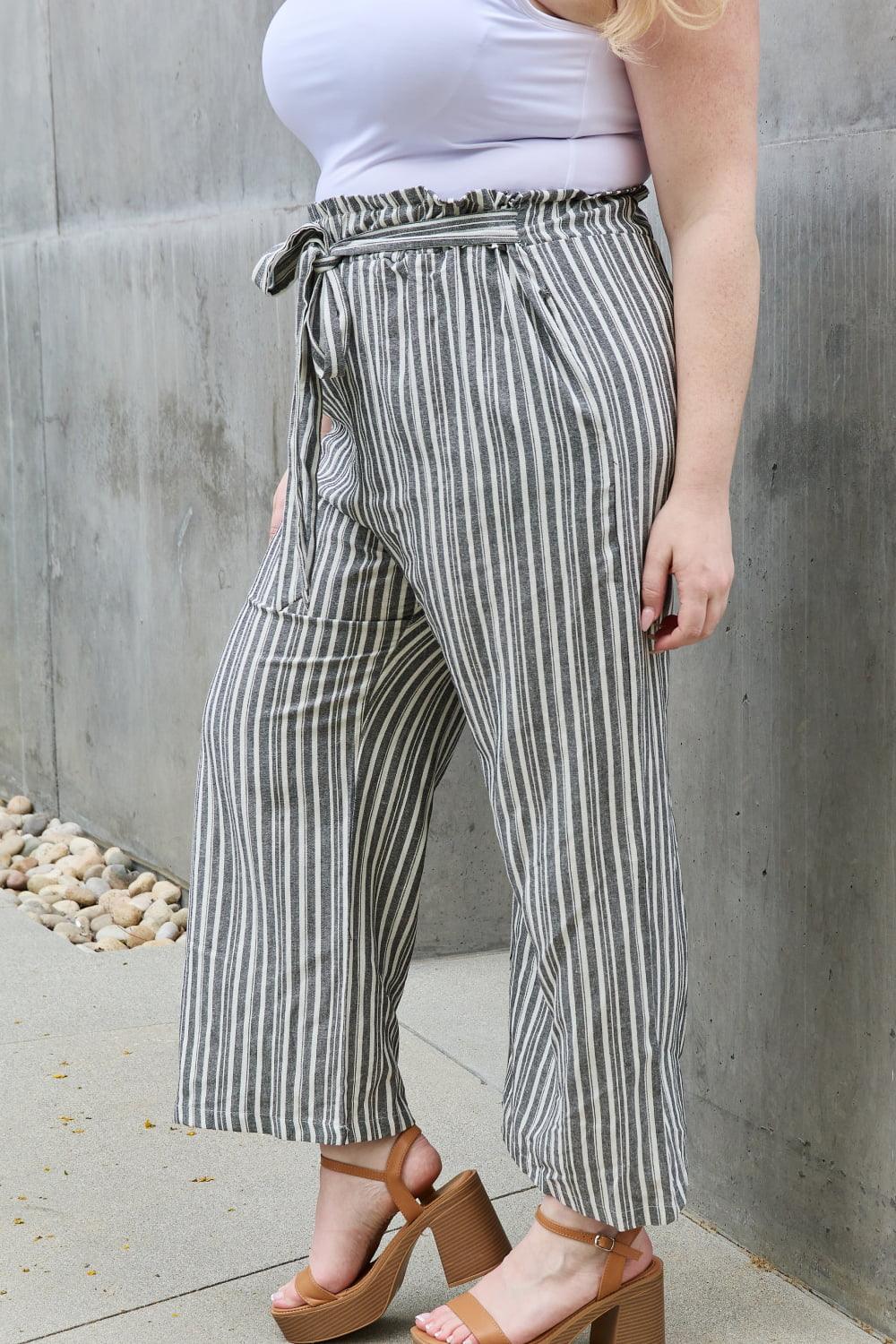 Eva - full size paperbag waist striped culotte pants