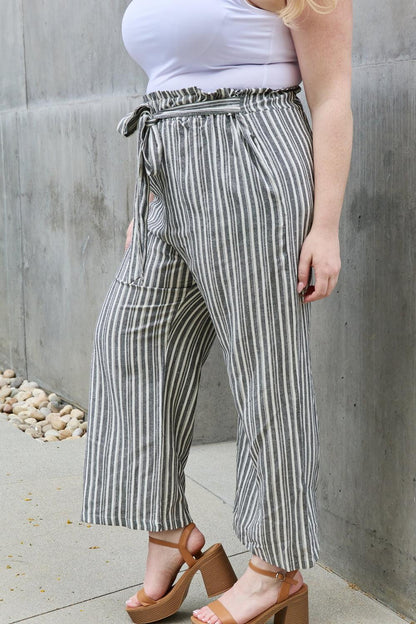 Eva - full size paperbag waist striped culotte pants