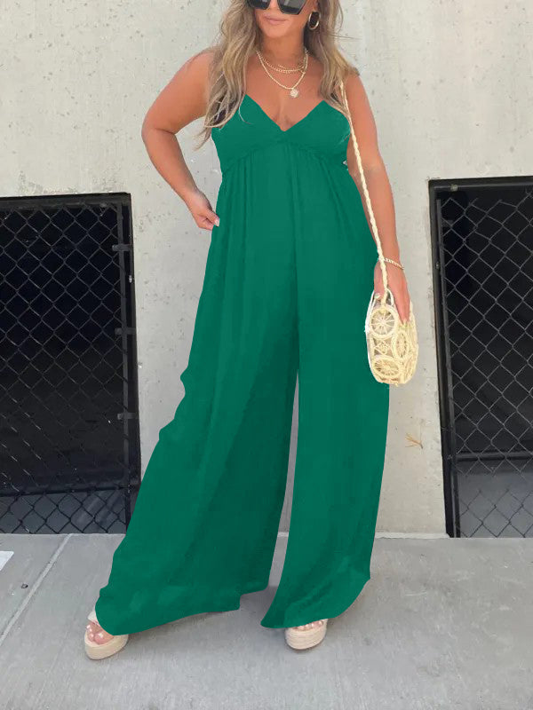 Women's v-neck trousers with wide legs