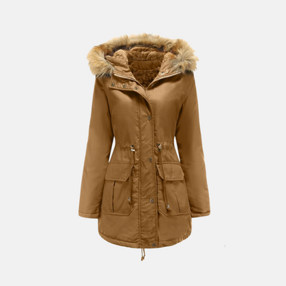 Women’s Parka Jacket – Tailored Fit – Fleece Lined – Faux Fur Hood – Mid-Thigh Length