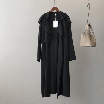 Women’s long trench coat with lapel collar