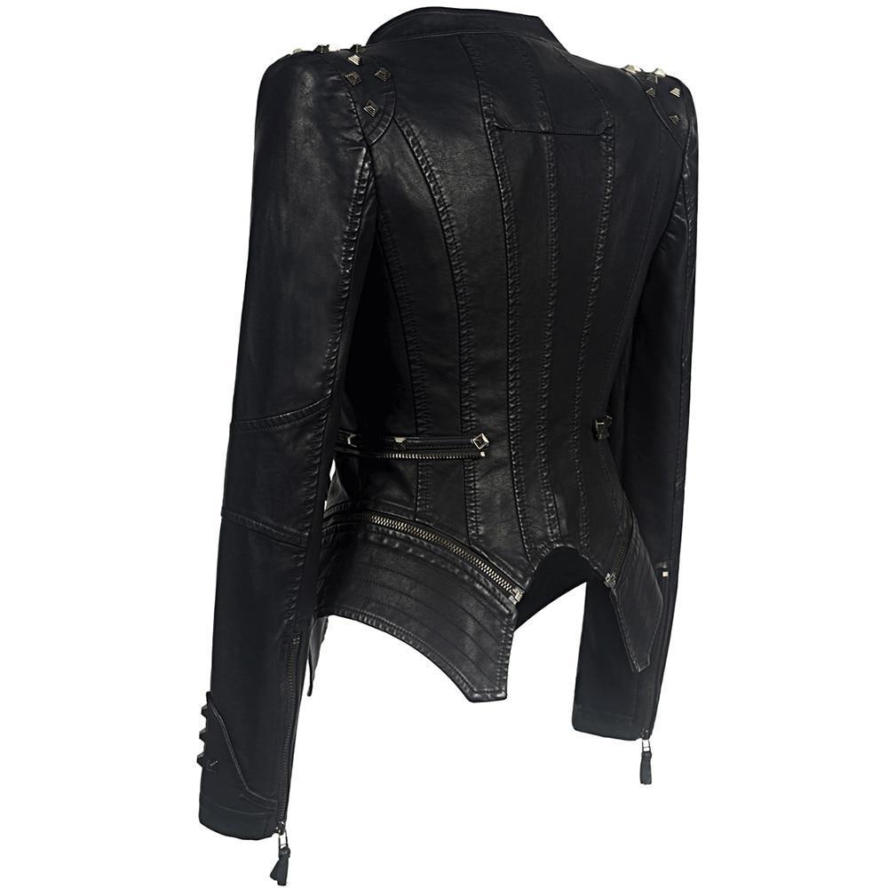 Studded Leather Look Slim Fit Biker Jacket 
